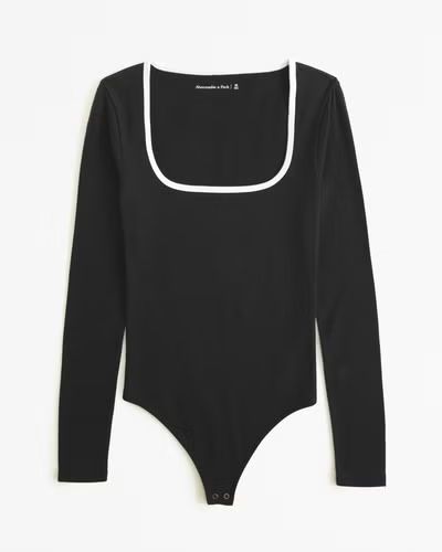 Long-Sleeve Cotton-Blend Seamless Fabric Squareneck Bodysuit | Abercrombie & Fitch (US)