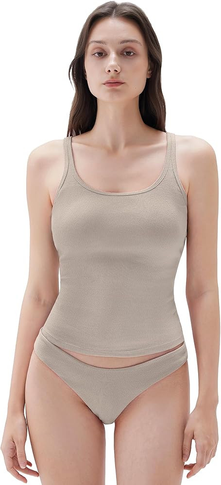 SUUKSESS Women Padded Cotton Ribbed Long Tank Tops Casual Summer Going Out Sleeveless Scoop Neck ... | Amazon (US)