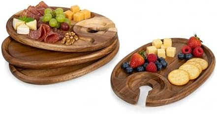 PICNIC TIME Wine Appetizer Plates, Set of 4 Wooden Cocktail Plates with Glass Holder, Mini Charcu... | Amazon (US)