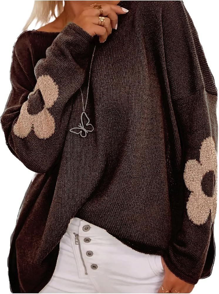 SOLY HUX Women's Plus Size Floral Sweater Long Sleeve Oversized Fall Knit Pullover Tops | Amazon (US)