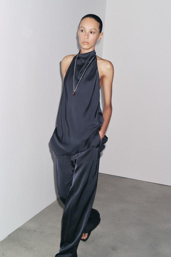 ZW COLLECTION SATIN HALTER TOP | Zara US