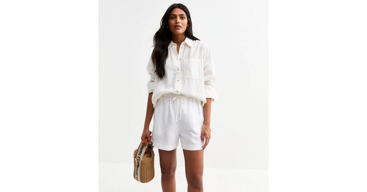 White Linen Blend Drawstring Waist Shorts | New Look | New Look (UK)