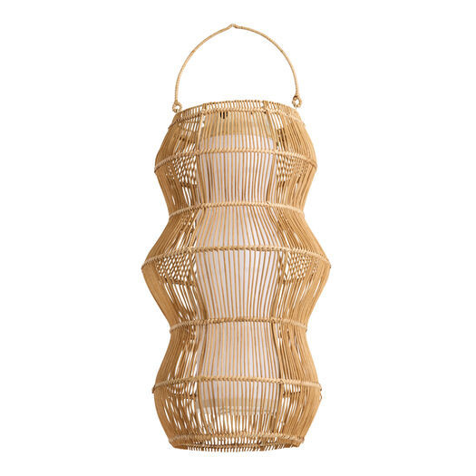 Natural Woven Rattan Cylinder Wavy Solar LED Lantern by World Market | World Market