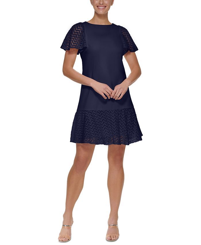DKNY Flutter Sleeve Scuba Crepe Dress & Reviews - Dresses - Women - Macy's | Macys (US)