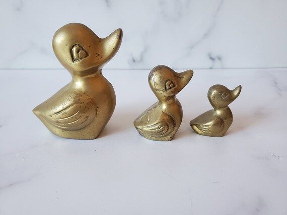 Leonard Silver Mfg Vintage Solid Brass Figure, Family of 3 Ducks, Baby Ducks | Etsy (US)