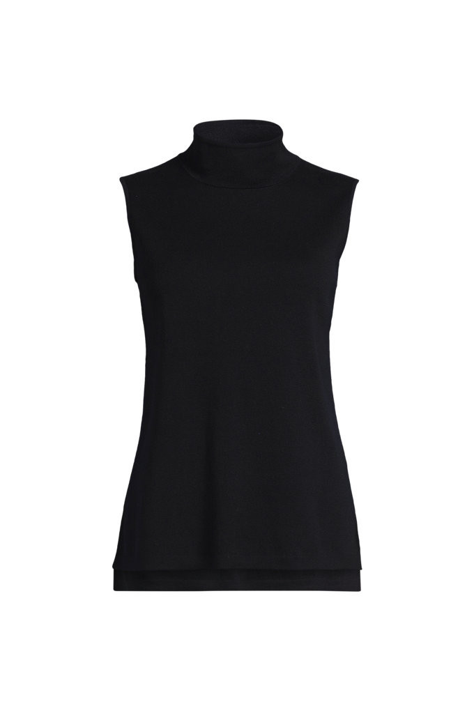 Women's Fine Gauge Sleeveless Mock Sweater - Lands' End - Black - S | Lands' End (US)