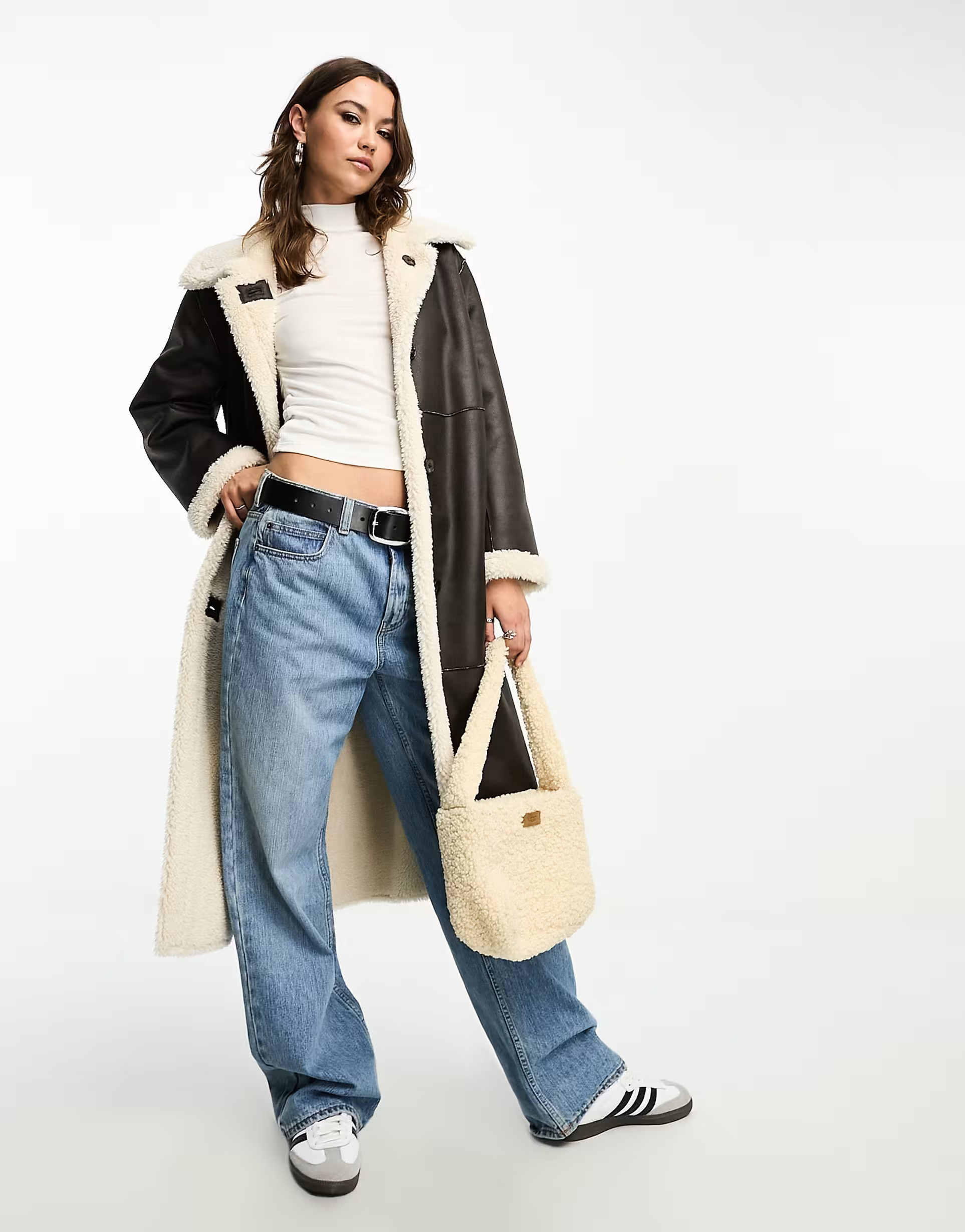 Stradivarius maxi aviator coat in bitter chocolate | ASOS (Global)