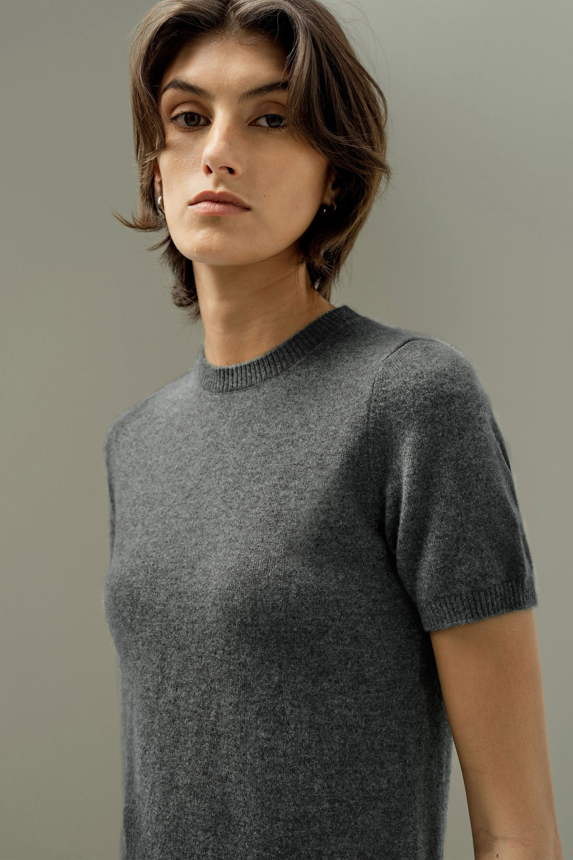 Cashmere Fitted Short Sleeve Top | LilySilk