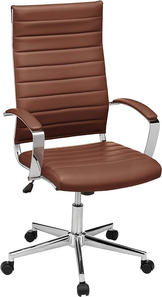 Amazon Basics High-Back Executive Swivel Office Desk Chair with Ribbed Puresoft Upholstery, Lumba... | Amazon (US)