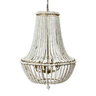 6-Light White with Gold-Washed Firwood/Metal Chandelier | The Home Depot