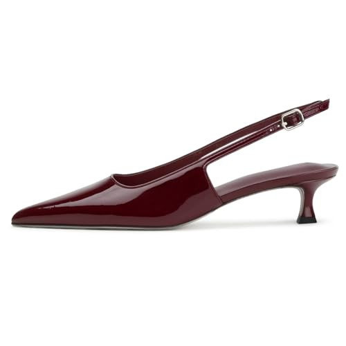 Women Pointed Toe Slingback Kitten Heels Pointed Toe Pumps,Burgundy,10 | Amazon (US)