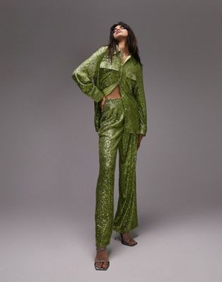 Topshop Tailored mini sequin suit set in kiwi - LGREEN | ASOS (Global)