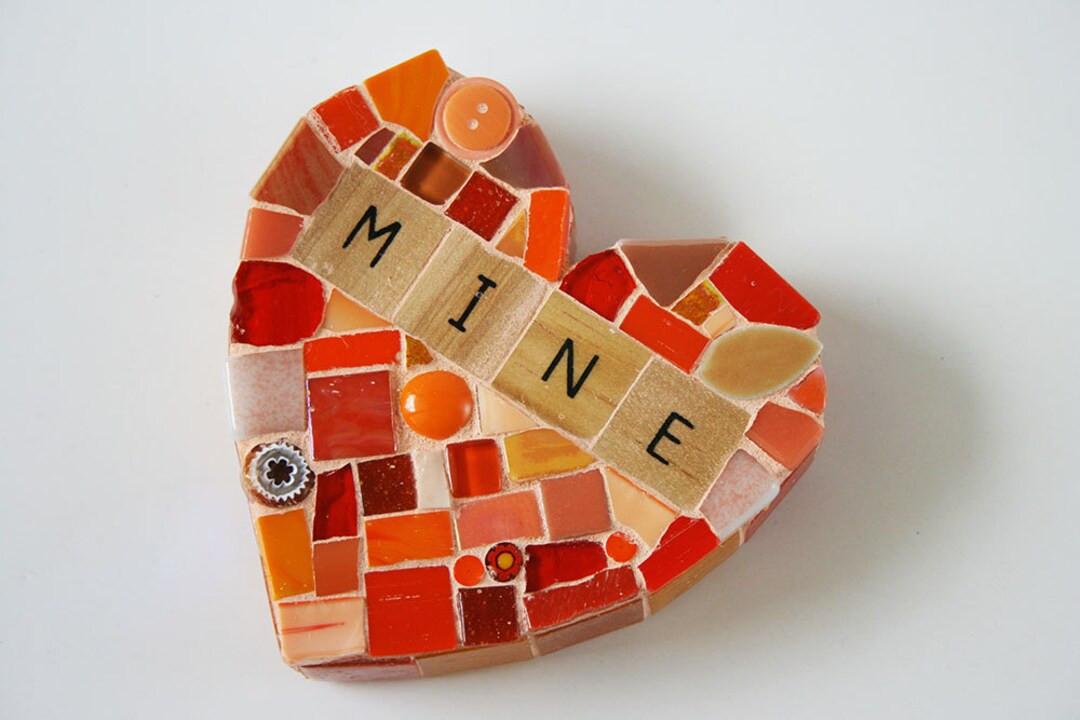 Orange Mosaic Heart Paperweight Large Mixed Media Mine My Love Glass Galentines Valentines Day An... | Etsy (US)
