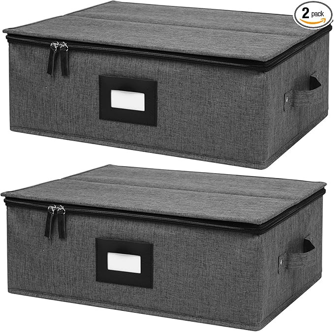 Cup and Mug Storage Box 2Pack, China Storage Containers for 12 Tea Cups or Coffee Mugs with Zippe... | Amazon (US)