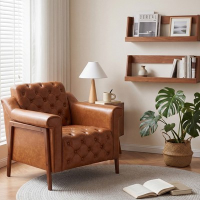 Dyonery A leather-decorated chair in medieval style, with sturdy wooden legs and backrest, suitable for small spaces, Brown | Target