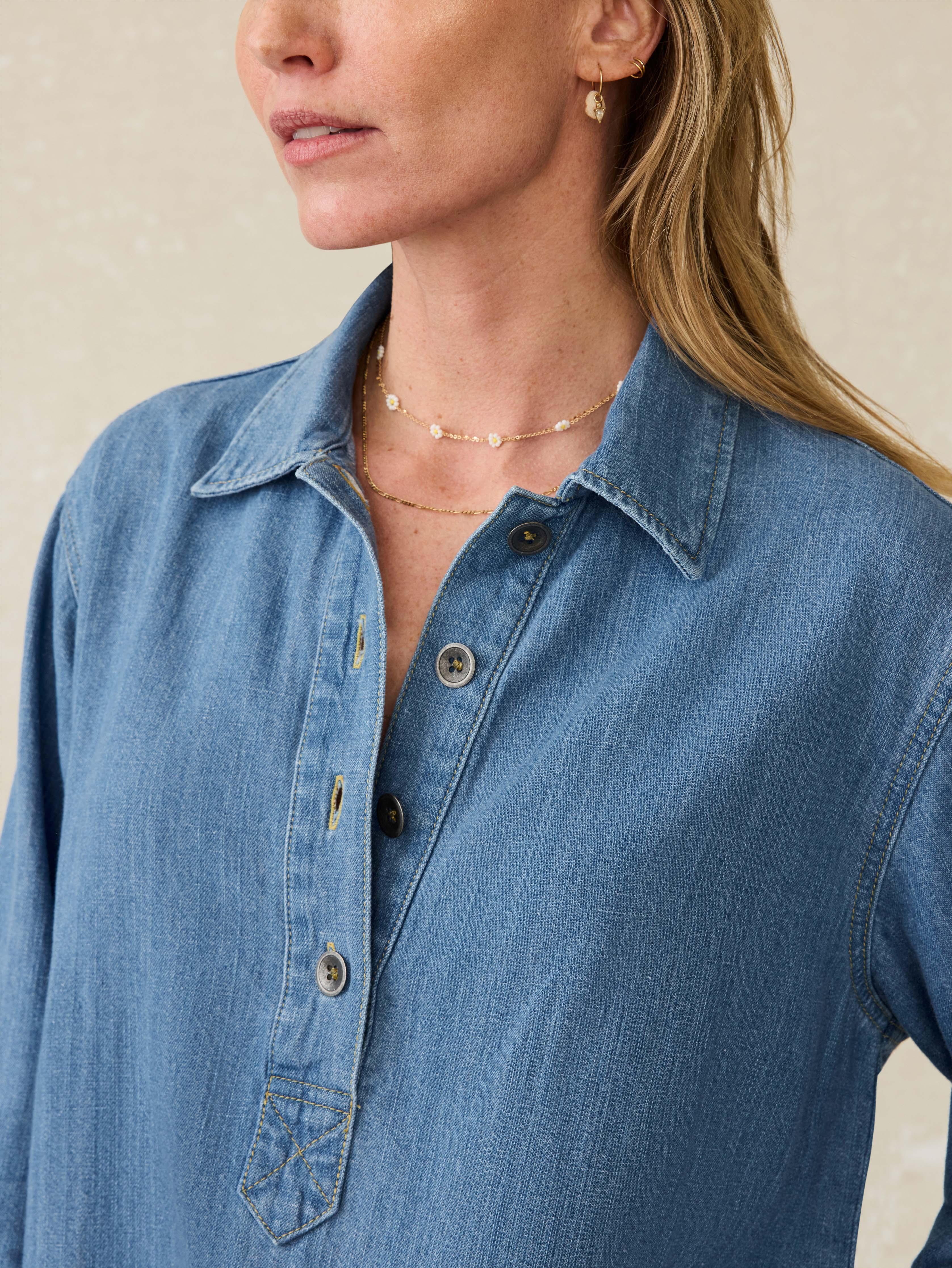 Linen Denim Oceanview Top - Coastal Cloud Wash | Faherty