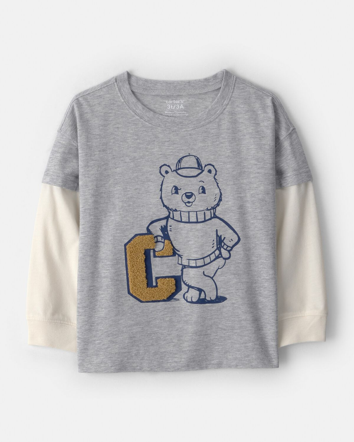 Toddler Boy Varsity Bear Long-Sleeve Graphic Tee - Grey | Carter's Inc