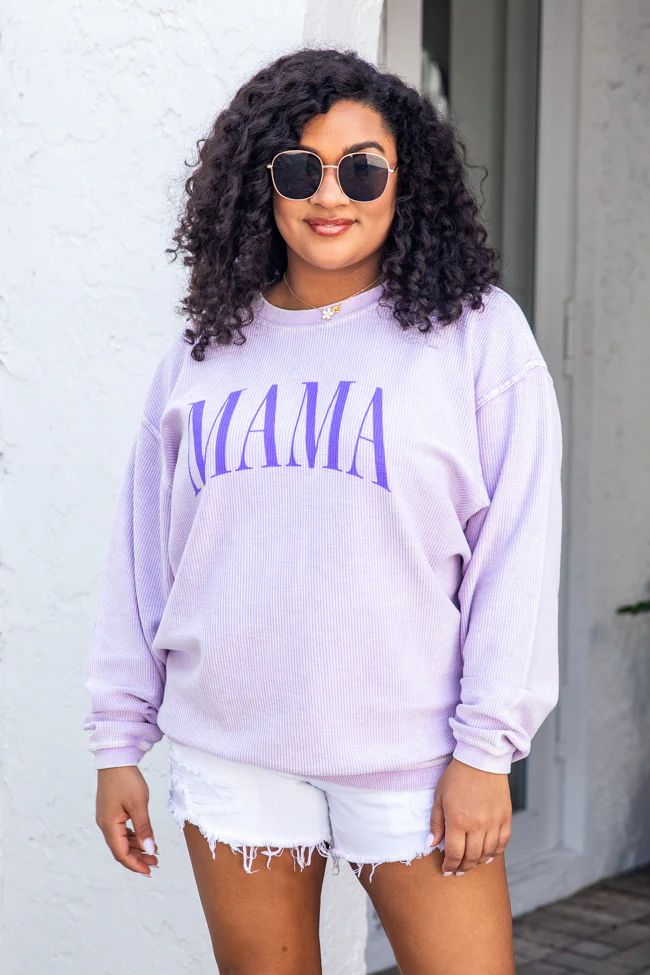 Mama Vintage Corded Graphic Lilac Sweatshirt | Pink Lily