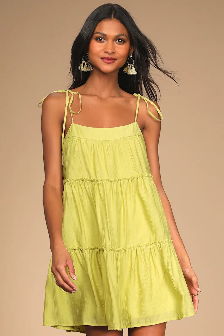 Love the Sunshine Lime Green Tie-Strap Tiered Babydoll Dress | Lulus (US)