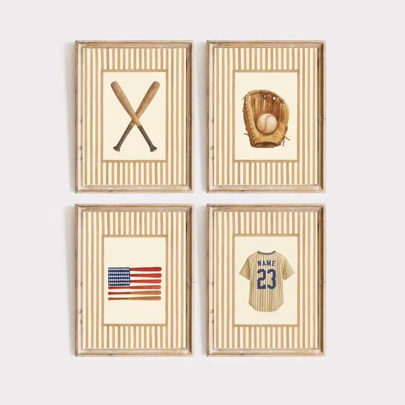 Personalized Baseball Art Set: Vintage Watercolor Prints, Custom Jersey (digital Download) - Etsy | Etsy (US)