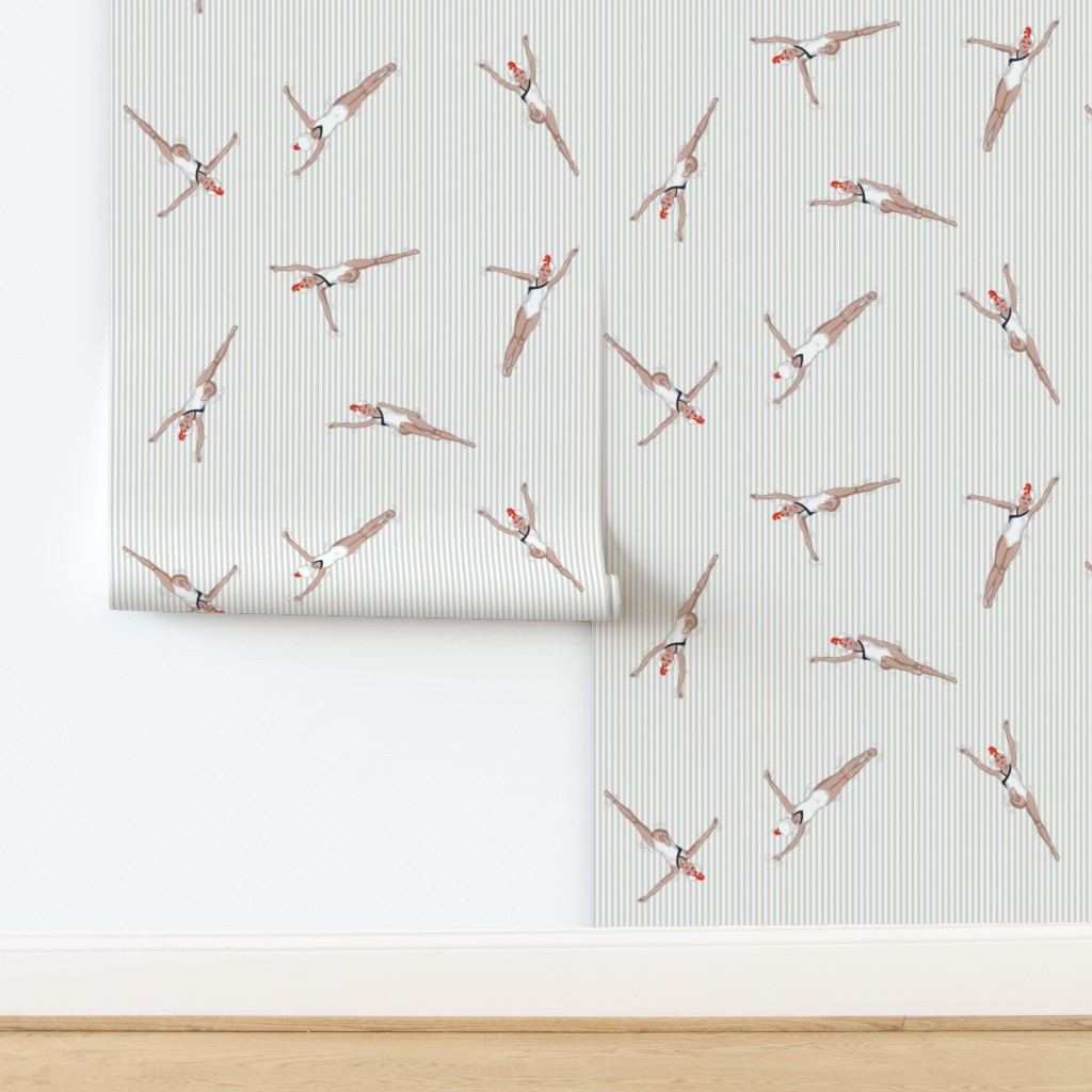 Little Swimmers Large | Warm Gray Stripes Wallpaper bysouthwind | Spoonflower