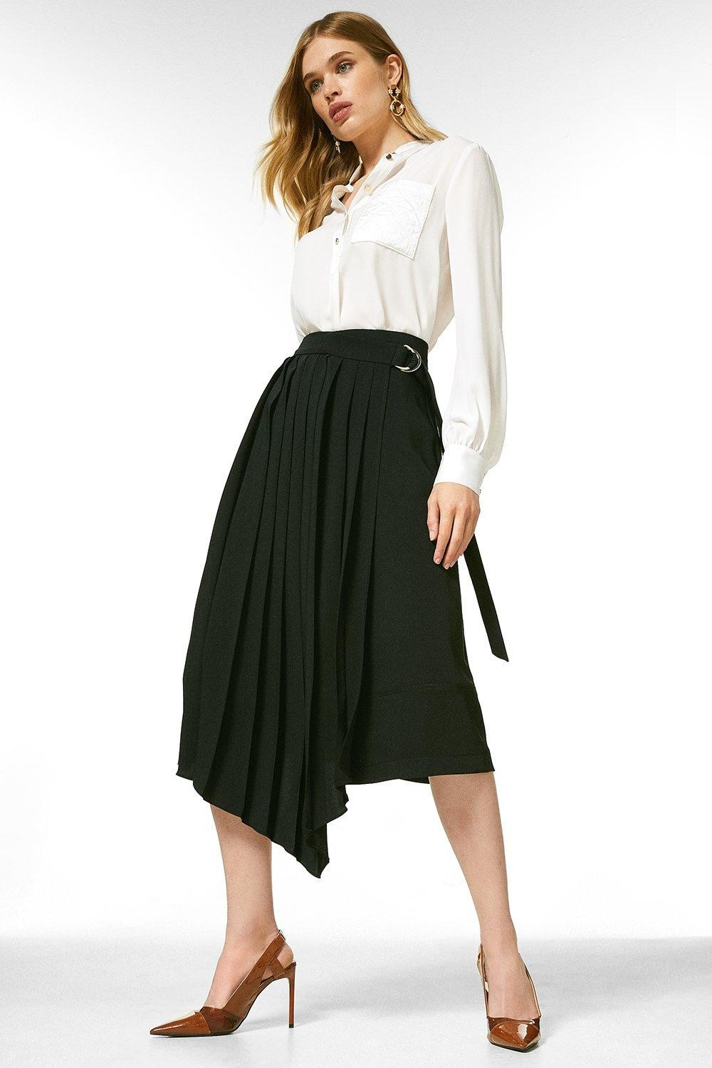 Soft Tailored Pleated Wrap Skirt | Karen Millen UK & IE