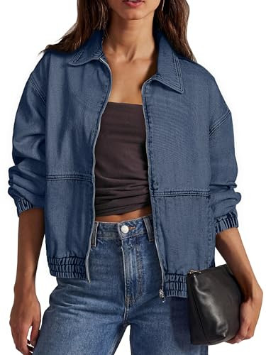 Glamaker Womens Oversized Denim Jacket Trendy Casual Zip Up Long Sleeve Loose Fit Jean Jackets Ou... | Amazon (US)