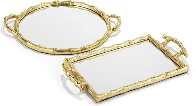 Two's Company Bamboo Mirrored Trays, Set of 2, Assorted 2 Designs | Amazon (US)