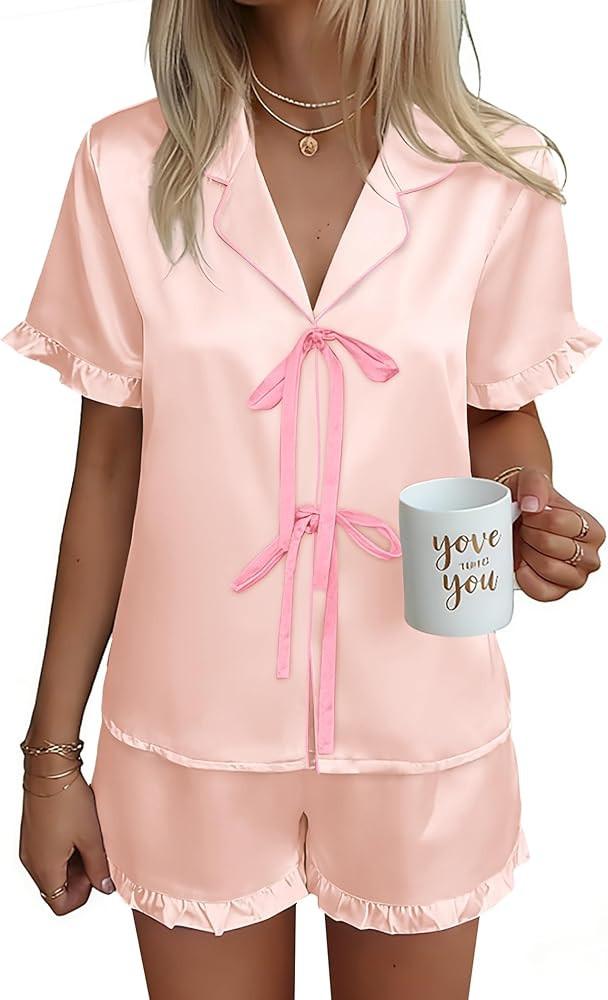 Ekouaer Satin Pajama for Women Short Sleeve Silky Pj Short Sets Lounge Set | Amazon (US)