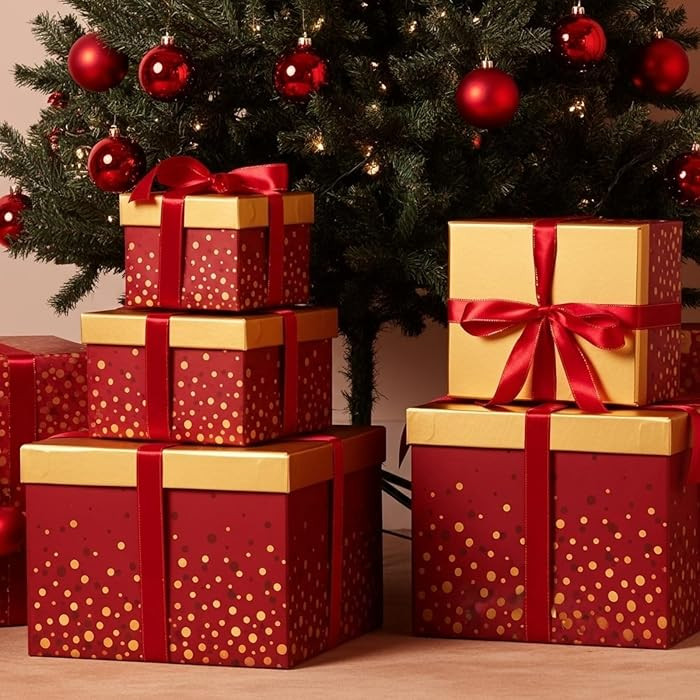 5 Pcs Christmas Burgundy Square Nesting Boxes Decorative Gift Boxes with Lid and Ribbon 5 Assorte... | Amazon (US)