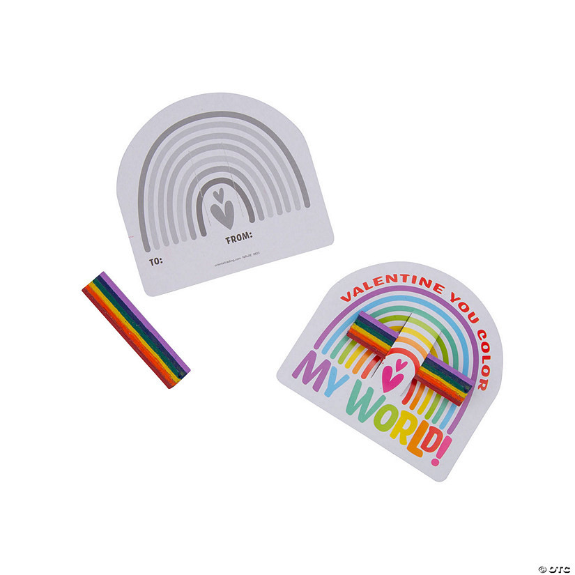 6-Color Rainbow Crayon Valentine Exchanges with Card for 25 | Oriental Trading Company