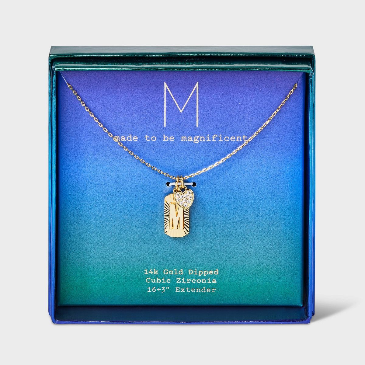 14K Gold Dipped with Cubic Zirconia Heart Initial "M" Pendant Necklace - A New Day™ Gold | Target