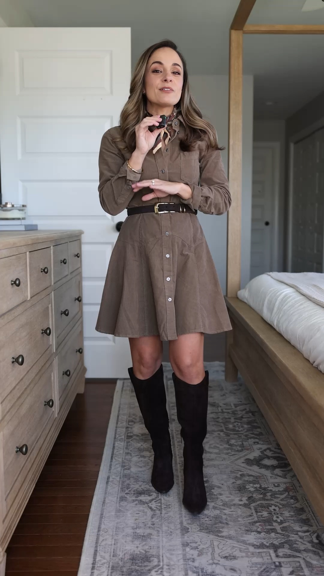 If you’re looking for a pair of boots with a lower heel I think this pair would work well in the capsule outfits! 

True to size, 15” shaft height in the sides in a size 5 

Dress: petite xxs

#LTKPetite