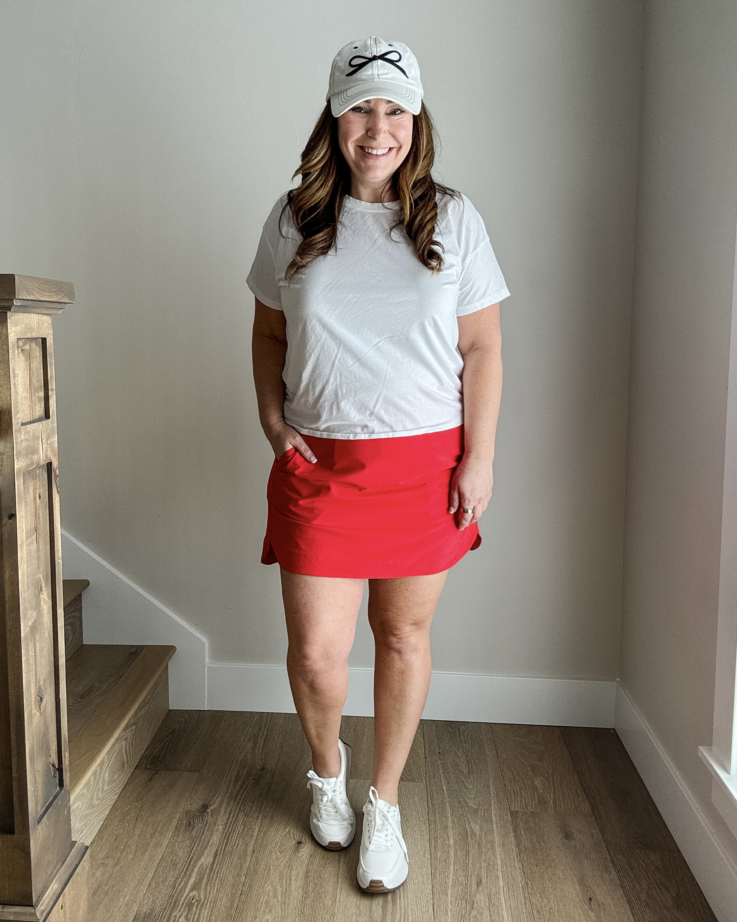 Amazon athletic white tee and red tennis skort // Wearing tee in tts, L and skort in XL 

 

#LTKActive #LTKOver40 #LTKMidsize