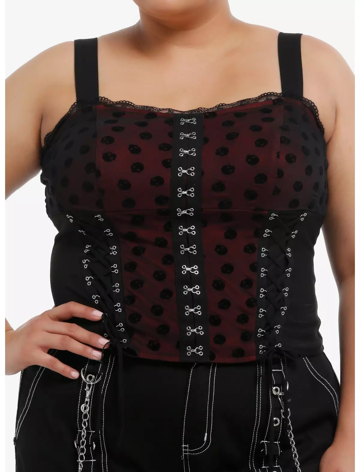 Skull Polka Dot Mesh Corset Girls Tank Top Plus Size | Hot Topic | Hot Topic