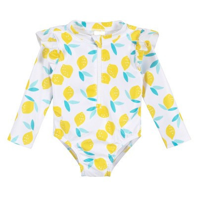 Gerber Baby & Toddler Girls' One-Piece Long Sleeve Rash Guard Swimsuit UPF 50+  - Lemon Squeeze - 4T | Target