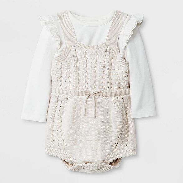 Baby Girls' Cable Sweater Rompers Set - Cat & Jack™ Cream | Target