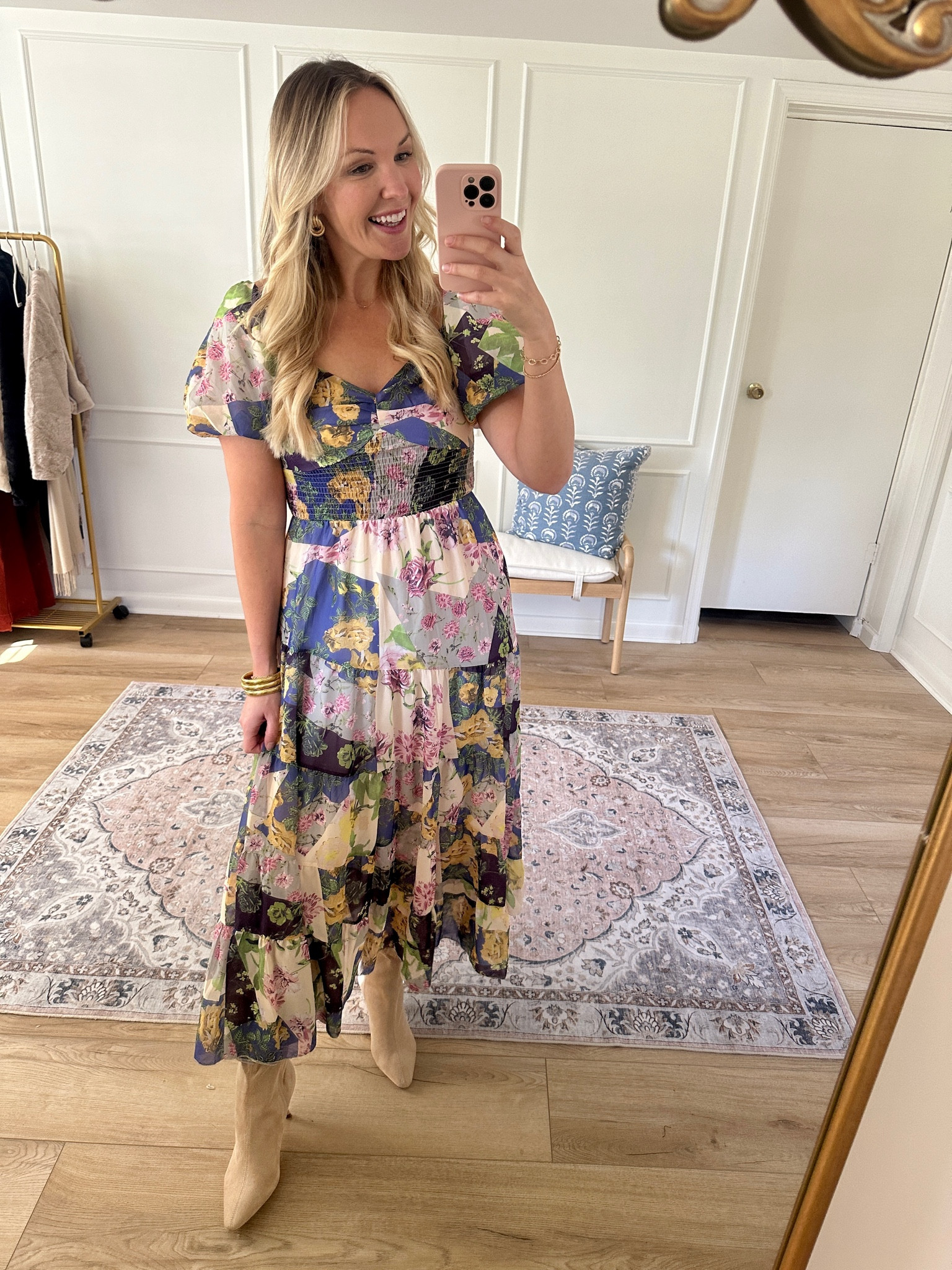 Love all the fall colors in this dress - date night outfit - family photos dress - wedding guest dresses- fall outfit - wearing a med 

#LTKStyleTip #LTKSeasonal #LTKMidsize