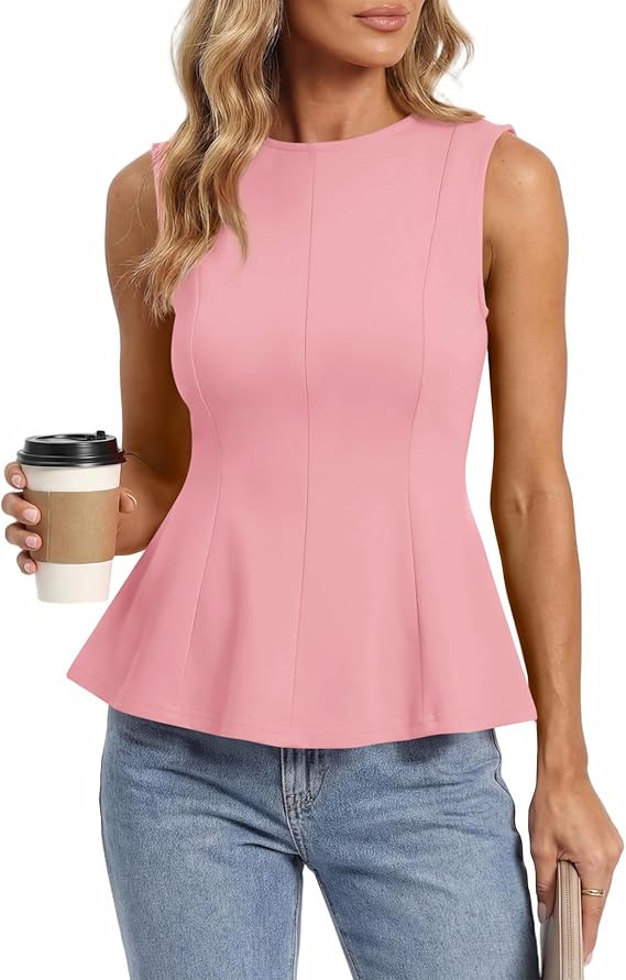 BTFBM Womens Summer Tops 2026 Business Casual Outfits Crew Neck Sleeveless Shirts Slim Fit Peplum... | Amazon (US)