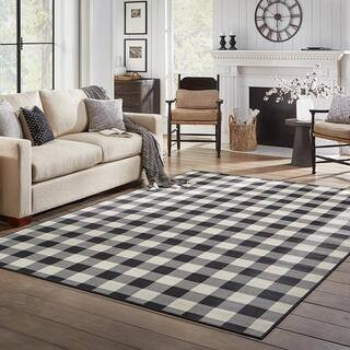 Clio Ivory/Black 5 ft. x 8 ft. Buffalo Check Indoor/Outdoor Patio Area Rug | The Home Depot