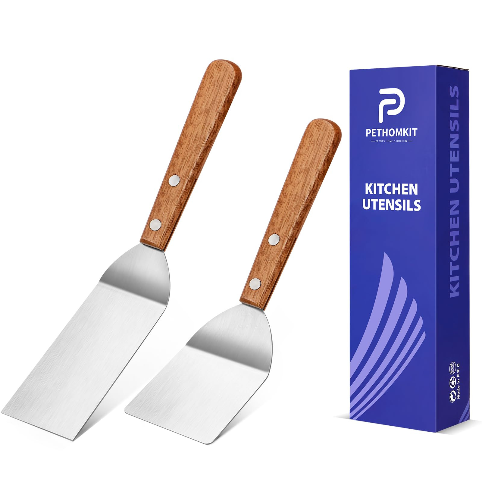 Small Metal Spatula Set,Mini Wooden Spatulas for Kitchen Use,Tiny Griddle Solid Stainless Steel S... | Amazon (US)