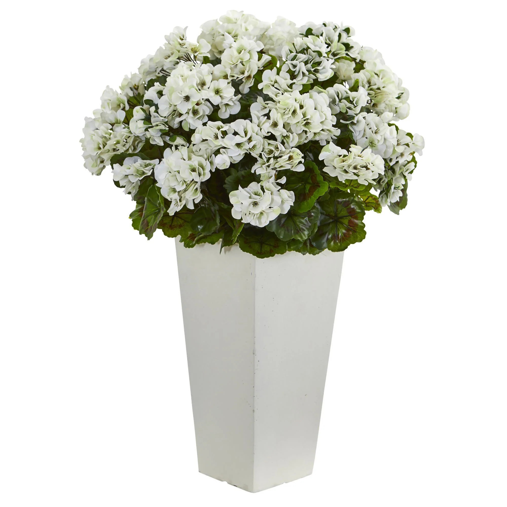27\u201d Geranium Artificial Plant in White Planter UV Resistant (Indoor/Outdoor) 6366 Nearly Nat... | Nearly Natural