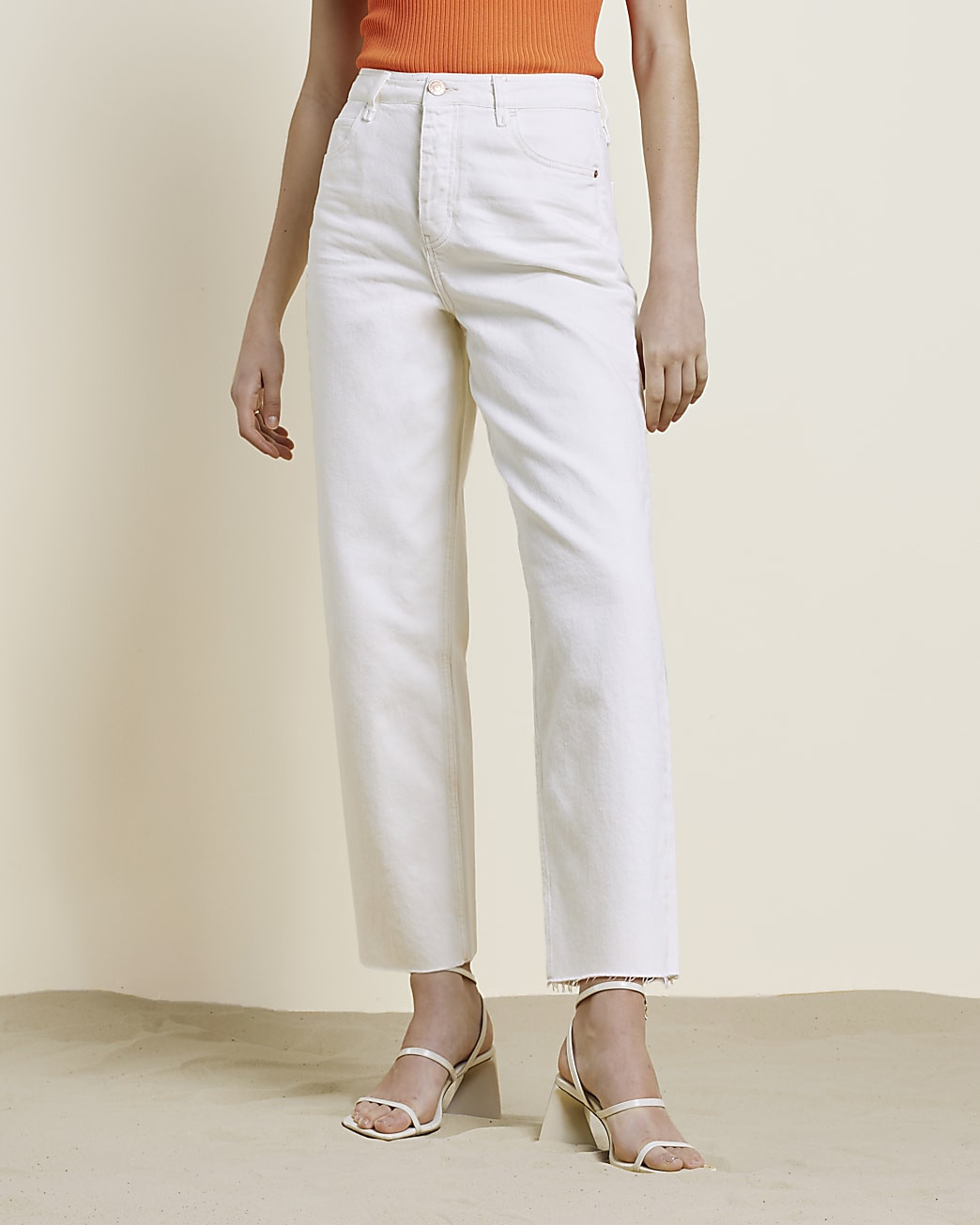 Ecru RI Studio High Waisted Tapered Jeans | River Island (UK & IE)
