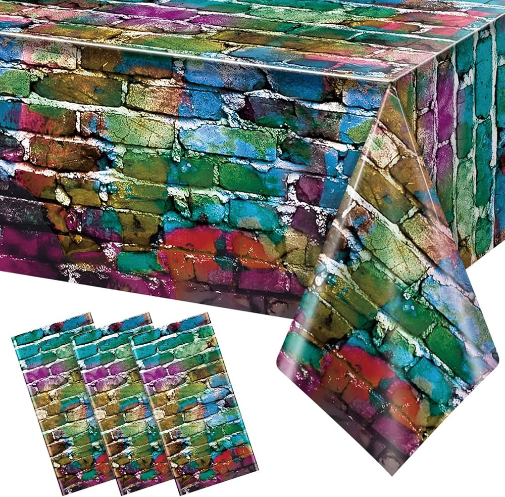 3 Pack Colorful Brick Tablecloth Rectangle, Graffiti Brick Wall Backdrop Photo Background, Plasti... | Amazon (US)