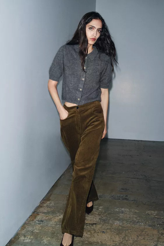 ZW COLLECTION WIDE LEG CORDUROY PANTS | Zara US