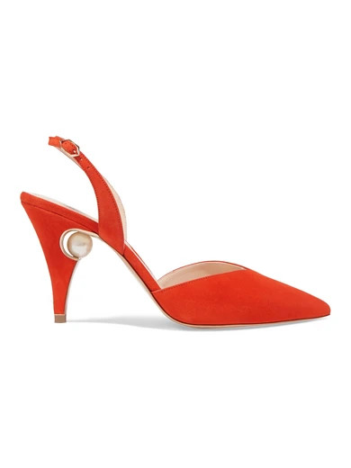 Nicholas Kirkwood - Penelope Embellished Suede Slingback Pumps - Tomato red | NET-A-PORTER (US)