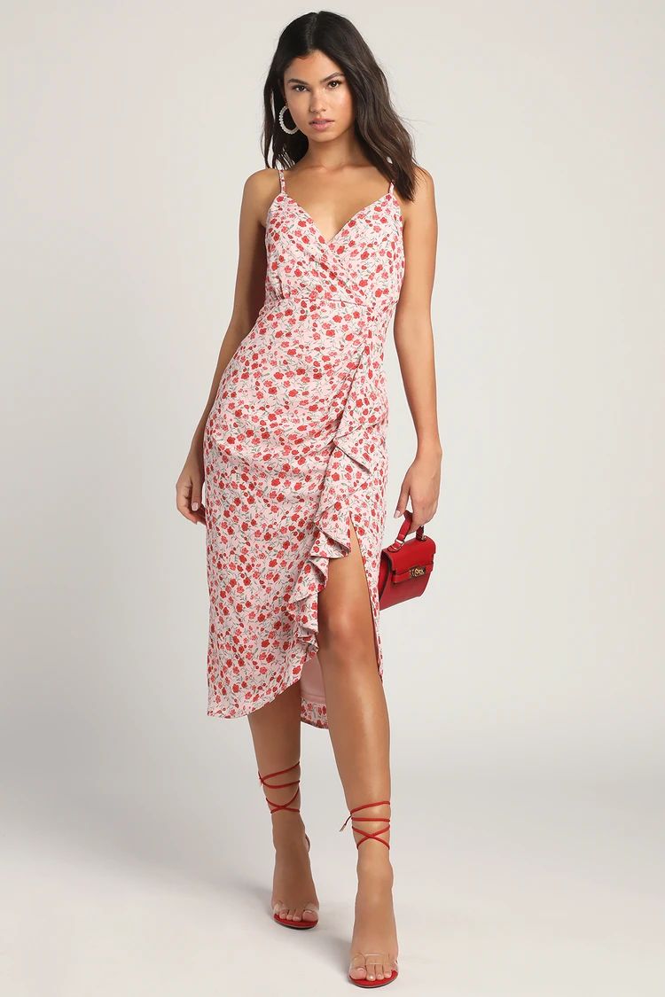 Reason for Romance Pink Floral Print Ruffled Midi Dress | Lulus (US)