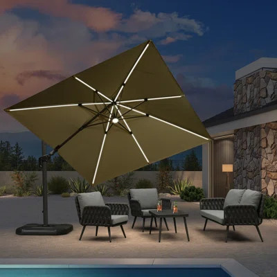 10' Square Lighted Cantilever Swivel Umbrella with Solar Powered LED Swivel and Base | Wayfair North America