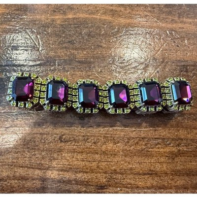 J.Crew Purple Glass Stone Stretch Bracelet Green Rhinestone Statement | eBay US