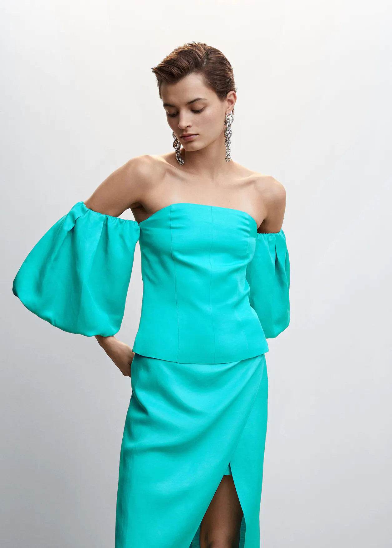 Corset top with puffed sleeves -  Women | Mango USA | MANGO (US)